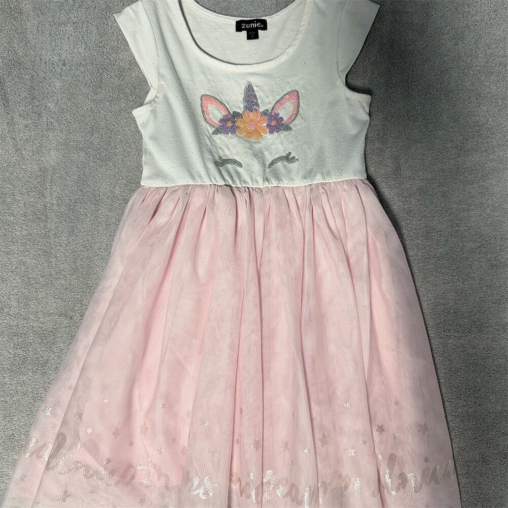 Zunie Girls Unicorn Fit & Flare Party Dress Pink Tulle Skirt Size 5